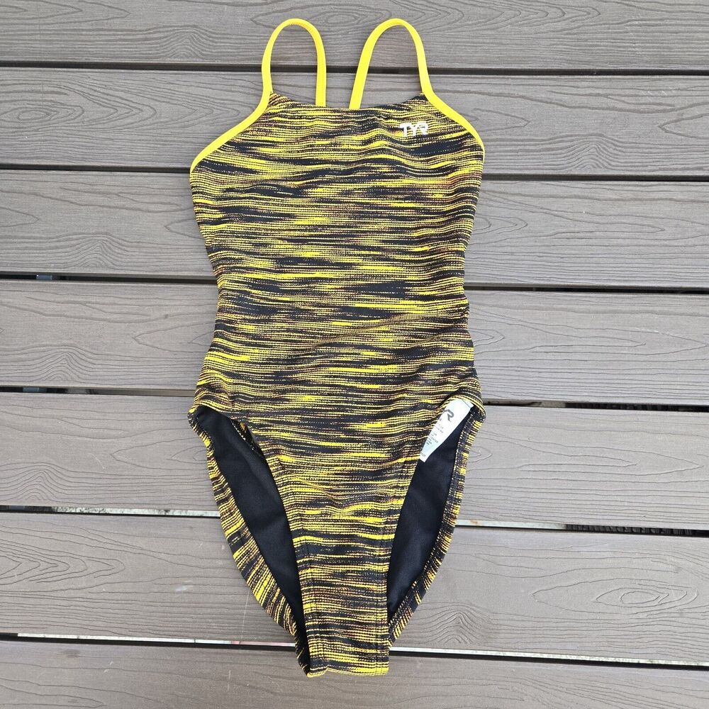 TYR DuraFast Fizzy Cutoutfit 1 Pc Black/gold Youth Girl Sz 26 New No Tag